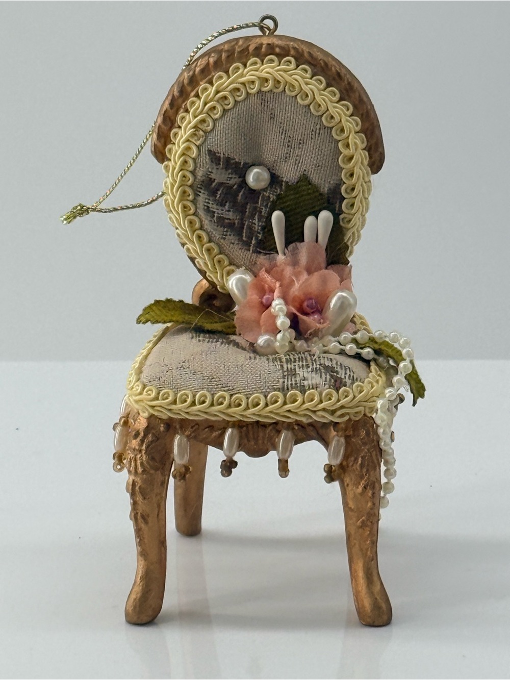 Ornate Gold and Peach Miniature Decorative Chair Accent